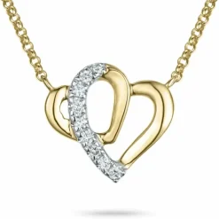 45 cm halskæde med hjertevedhæng i 14 karat guld og hvidguld 0,072 ct