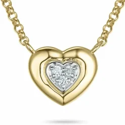 45 cm halskæde med hjertevedhæng i 14 karat guld og hvidguld 0,03 ct