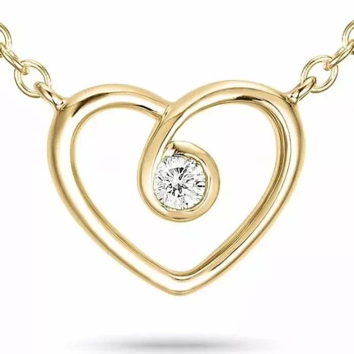 42 cm hjerte diamantvedhæng med halskæde i 14 karat guld 0,05 ct