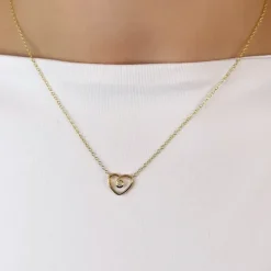 42 cm hjerte diamantvedhæng med halskæde i 14 karat guld 0,05 ct