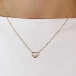 42 cm hjerte diamantvedhæng med halskæde i 14 karat guld 0,05 ct