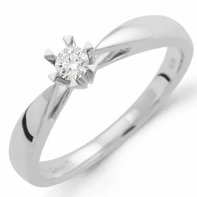 0,10 ct solitairering i 14 karat hvidguld