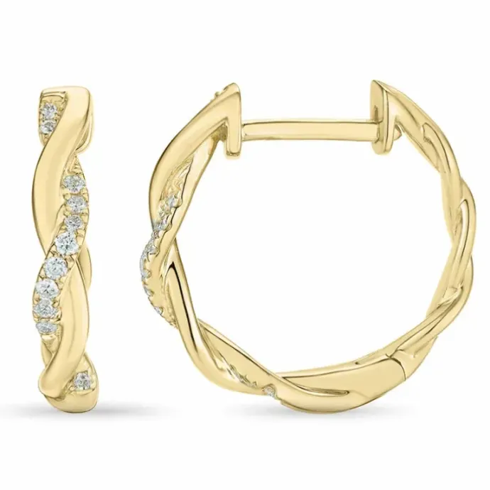 16 mm brillant creoler i 14 karat guld med diamant