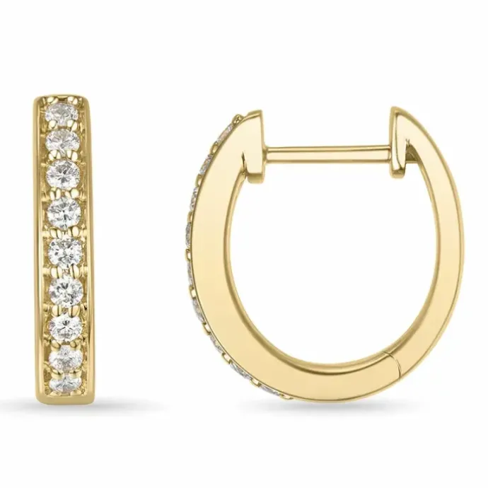 14 mm brillant creoler i 14 karat guld med diamant