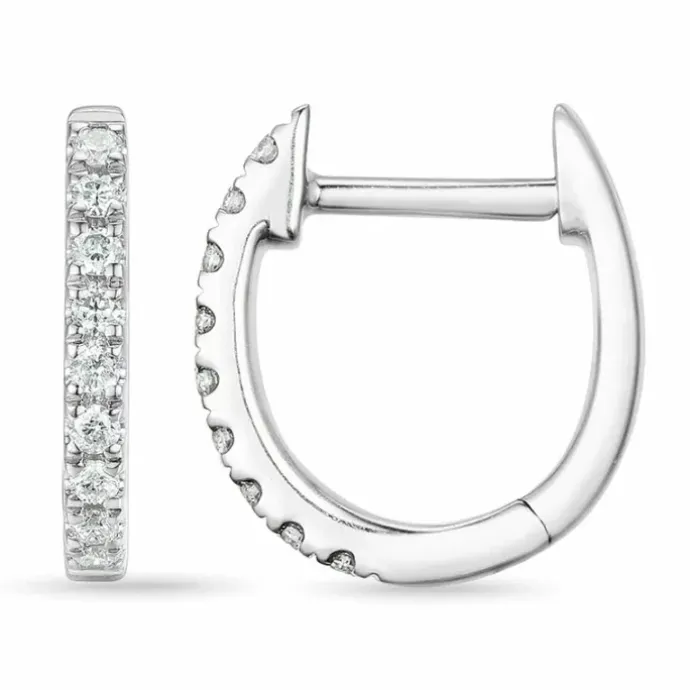 8 mm creoler i 14 karat hvidguld med diamant