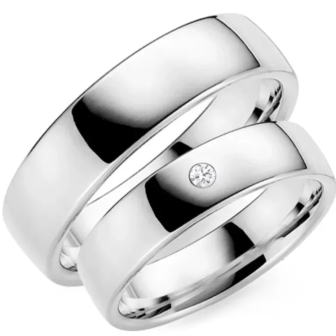 6 mm diamant vielsesringe i 9 karat hvidguld - sæt