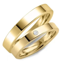 3 mm diamant vielsesringe i 14 karat guld - sæt