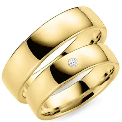 6 mm diamant vielsesringe i 9 karat guld - sæt
