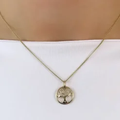 15 mm livets træ diamant vedhæng i 14 karat guld 0,01 ct