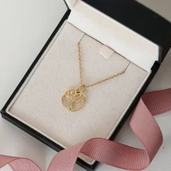 15 mm livets træ diamant vedhæng i 14 karat guld 0,01 ct