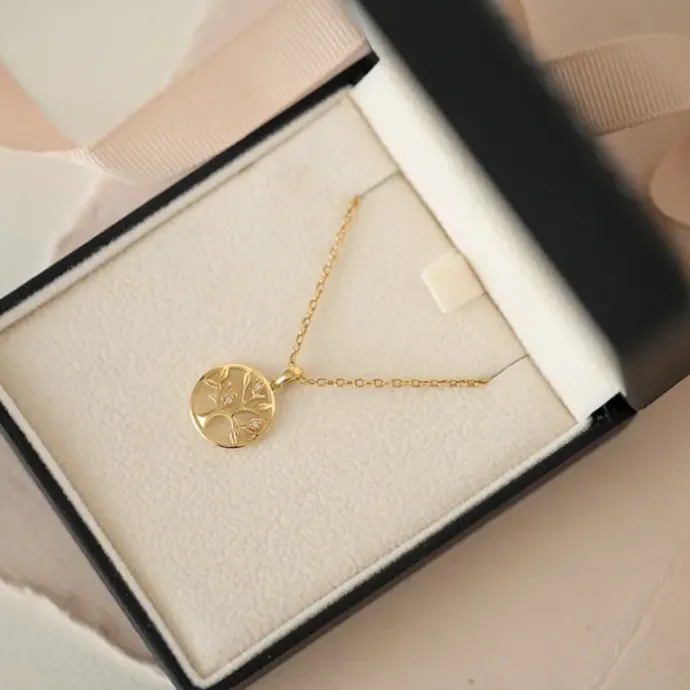 13 mm livets træ diamant vedhæng i 14 karat guld 0,018 ct
