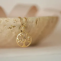 13 mm livets træ diamant vedhæng i 14 karat guld 0,018 ct