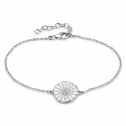 14 mm marguerit ankerarmbånd i rhodineret sølv med margueritvedhæng i rhodineret sølv - Marie