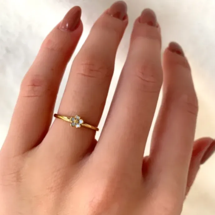 4,5 mm marguerit blå ring i forgyldt sølv - Majse