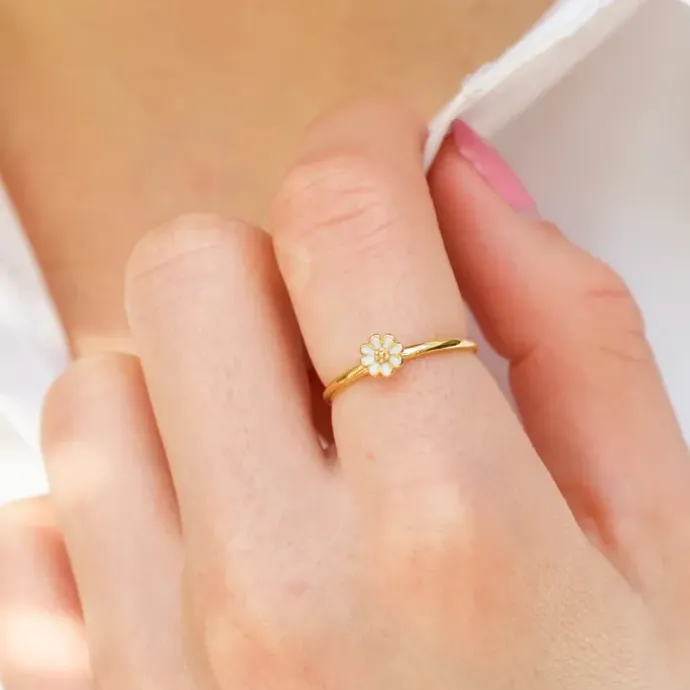 5 mm marguerit blå ring i forgyldt sølv - Maggie
