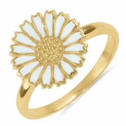 12 mm marguerit blå ring i forgyldt sølv - Marie