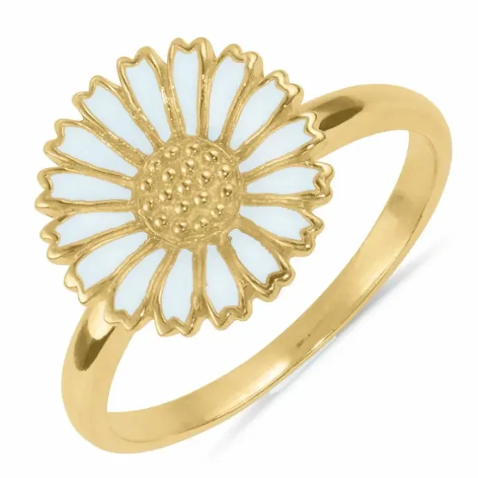 12 mm marguerit blå ring i forgyldt sølv - Marie