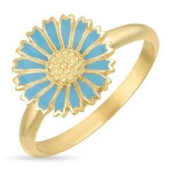11 mm marguerit blå ring i forgyldt sølv - Marie