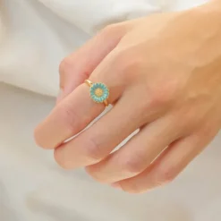 11 mm marguerit blå ring i forgyldt sølv - Marie
