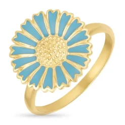 14 mm marguerit blå ring i forgyldt sølv - Marie