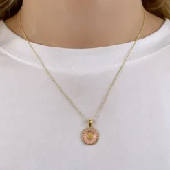 15 mm marguerit pink halskæde i forgyldt sølv - Marie