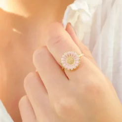 14 mm marguerit pink ring i forgyldt sølv - Marie