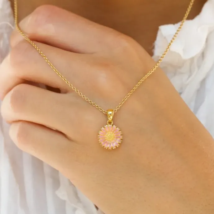 11,5 mm marguerit pink vedhæng i forgyldt sølv - Marie