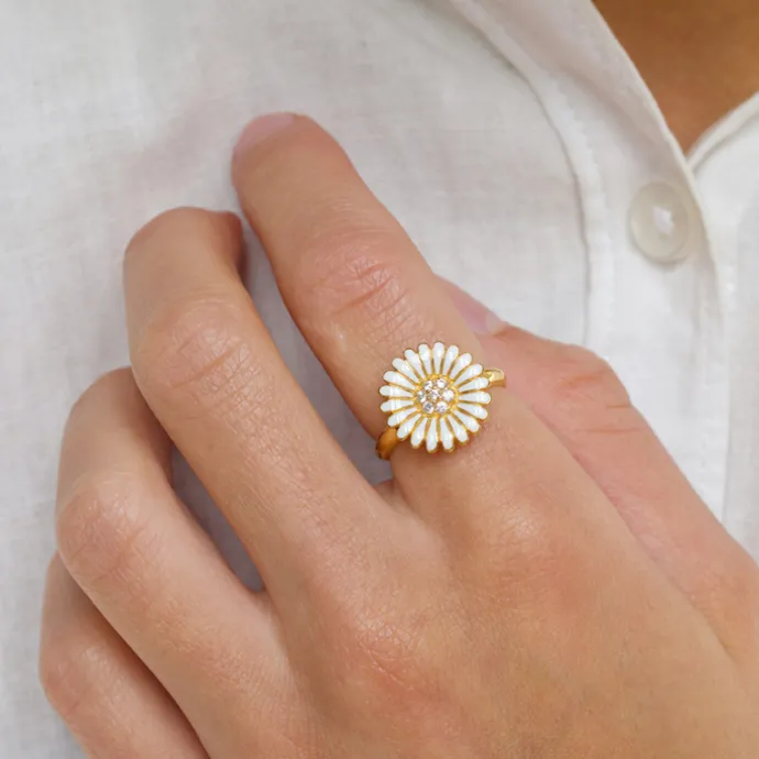 14 mm marguerit ring i forgyldt sølv - Matilda