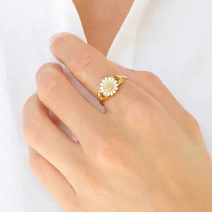 10 mm marguerit ring i forgyldt sølv - Marie