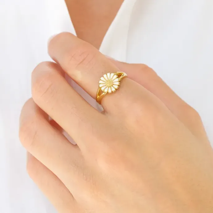 10 mm marguerit ring i forgyldt sølv - Marie
