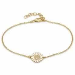 11 mm marguerit zirkon armbånd i forgyldt sølv med margueritvedhæng i forgyldt sølv - Matilda