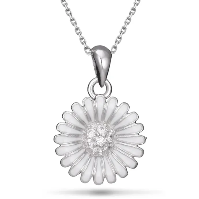 14 mm marguerit zirkon halskæde i sølv - Matilda
