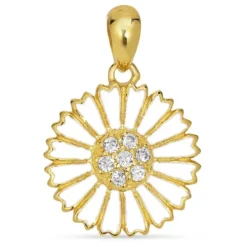 14 mm marguerit zirkon vedhæng i forgyldt sølv - Marie
