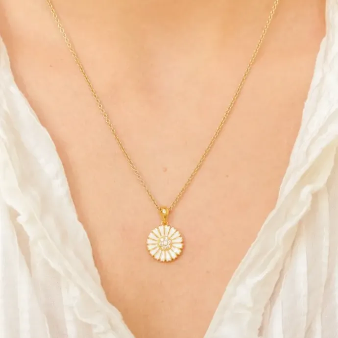 14 mm marguerit zirkon vedhæng i forgyldt sølv - Marie