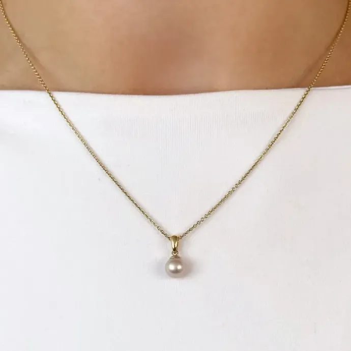 6 mm rosa perle vedhæng i 14 karat guld