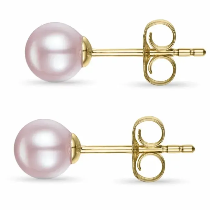 5,5 mm rosa perleøreringe i 14 karat guld