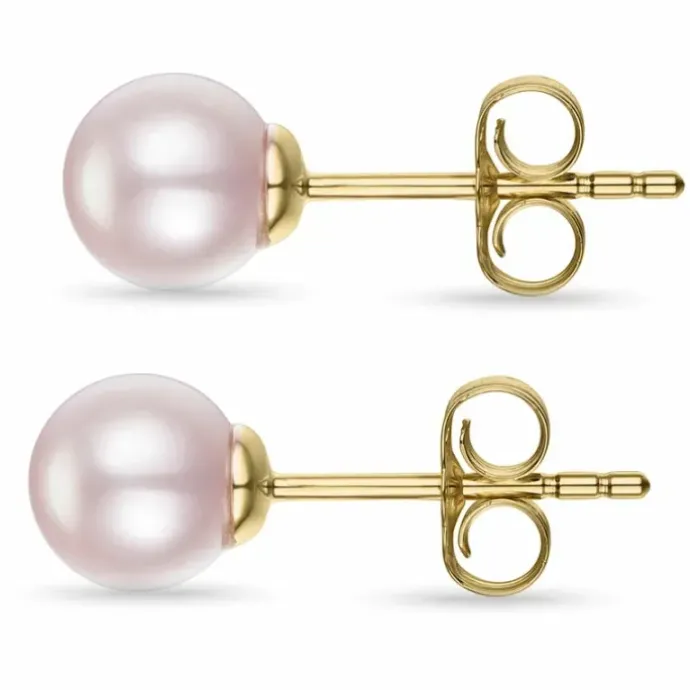 6 mm rosa perleøreringe i 14 karat guld