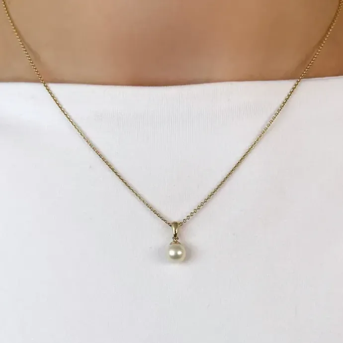 6 mm sølv hvid perle vedhæng i 9 karat guld