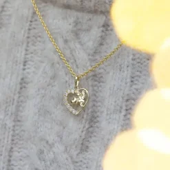 11 mm Støvring Design hjerte zirkon vedhæng i 8 karat guld med forgyldt sølvhalskæde hvid zirkon