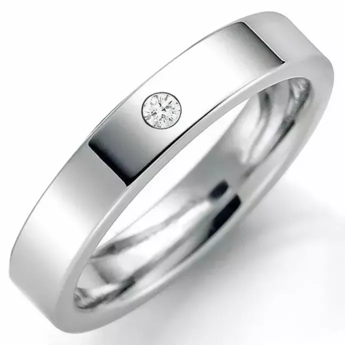 5 mm vielsesring i 9 karat hvidguld 0,03 ct