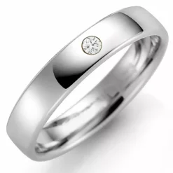 4 mm vielsesring i 14 karat hvidguld 0,03 ct