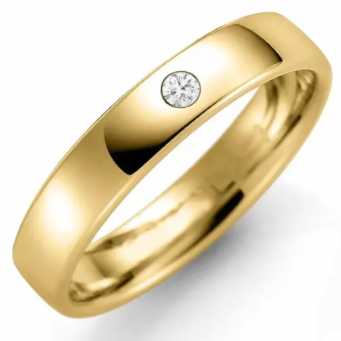 4 mm vielsesring i 14 karat guld 0,03 ct