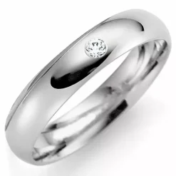 4 mm vielsesring i 14 karat hvidguld 0,03 ct