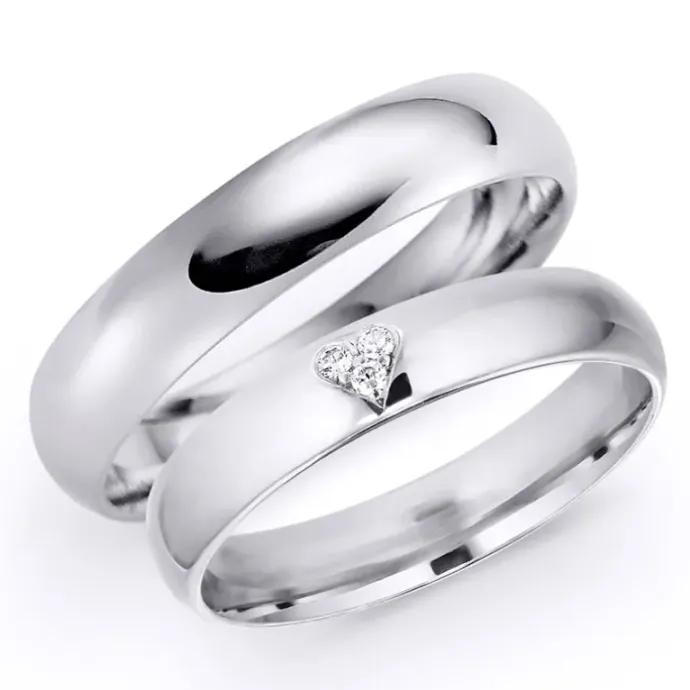 4 mm vielsesringe i 14 karat hvidguld 0,03 ct - sæt