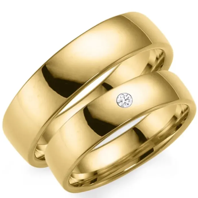 5 mm vielsesringe i 9 karat guld 0,03 ct - sæt