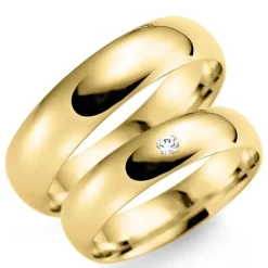 6 mm vielsesringe i 14 karat guld 0,03 ct - sæt