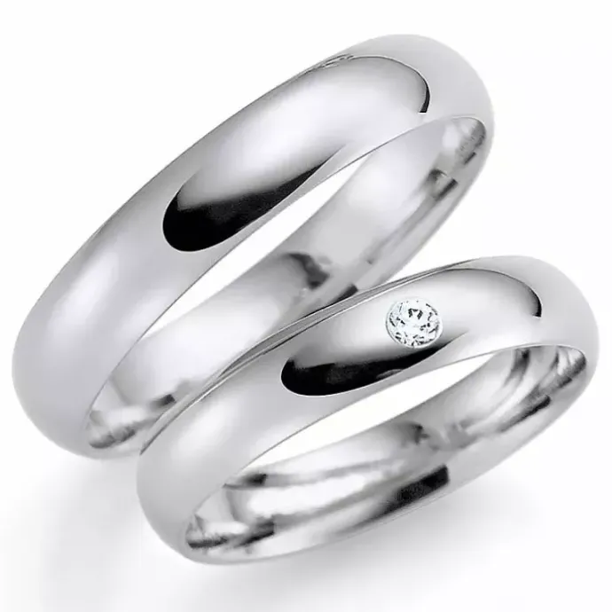 4 mm vielsesringe i 9 karat hvidguld 0,03 ct - sæt