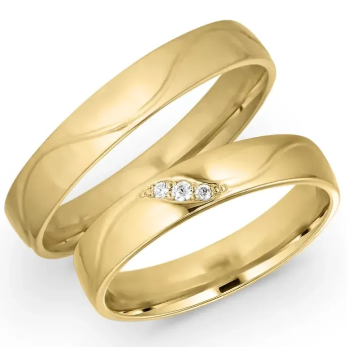 4 mm vielsesringe i 14 karat guld 0,008 ct og 0,015 ct - sæt