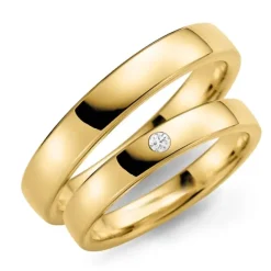4 mm vielsesringe i 14 karat guld 0,03 ct - sæt