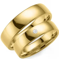 6 mm vielsesringe i 9 karat guld 0,03 ct - sæt